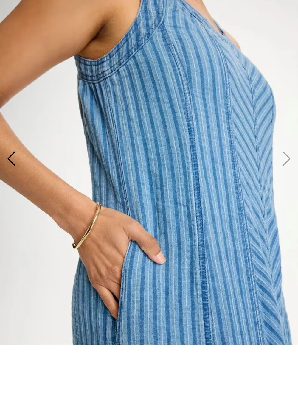 Chicos Striped Gauze Denim Sleeveless Blue Midi Dress, Size 4-6 - Picture 4 of 8